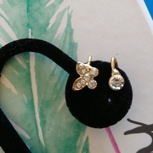 Gold ear cuff clip with crystal butterfly and separate stone